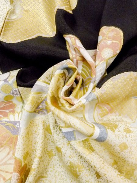 画像20: M1207D  女性用 留袖  シルク(正絹)   黒, ぼたん 【中古】 【USED】 【リサイクル】 ★★★☆☆ (20)