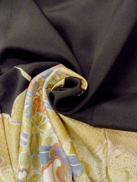 画像21: M1207D  女性用 留袖  シルク(正絹)   黒, ぼたん 【中古】 【USED】 【リサイクル】 ★★★☆☆ (21)