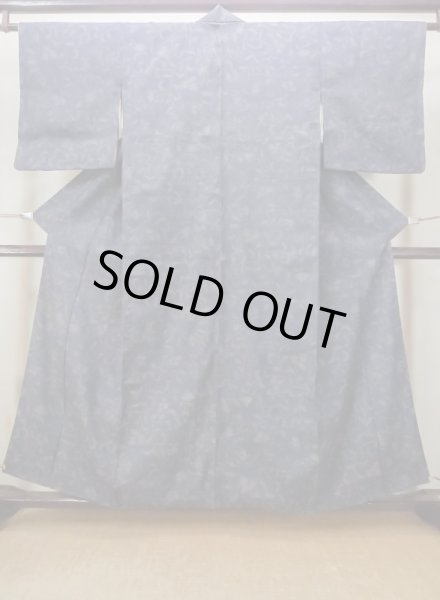 画像1: M1207L  女性用 織  シルク（正絹）  灰色がかった 紺, 花 【中古】 【USED】 【リサイクル】 ★★★☆☆ (1)