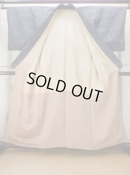 画像2: M1207L  女性用 織  シルク（正絹）  灰色がかった 紺, 花 【中古】 【USED】 【リサイクル】 ★★★☆☆ (2)