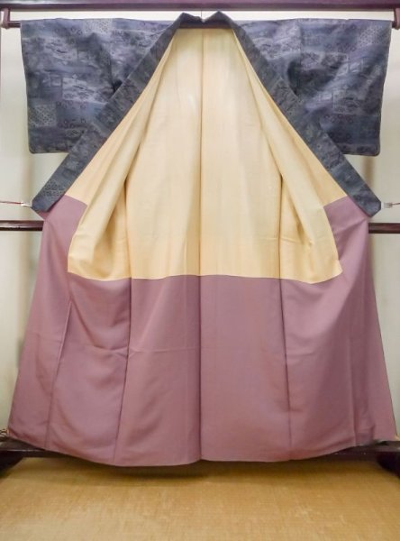 画像2: M1207P  女性用 紬  シルク(正絹)  深い マルチカラー, 花 【中古】 【USED】 【リサイクル】 ★★★☆☆ (2)