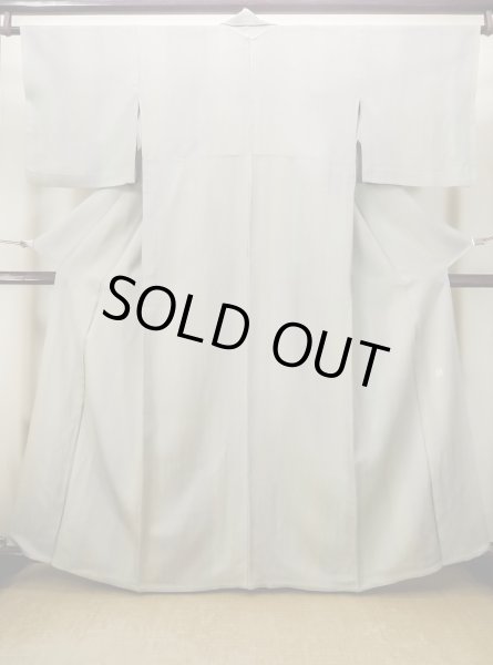 画像1: M1207V  女性用 小千谷紬  シルク（正絹） 淡い 灰色がかった 緑色, ぼかし 灰色がかった【中古】 【USED】 【リサイクル】 ★★★☆☆ (1)