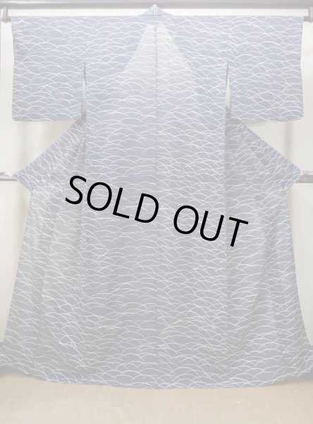 画像1: M1207W  女性用 単衣  シルク（正絹）   紺, 芝草 【中古】 【USED】 【リサイクル】 ★★☆☆☆ (1)