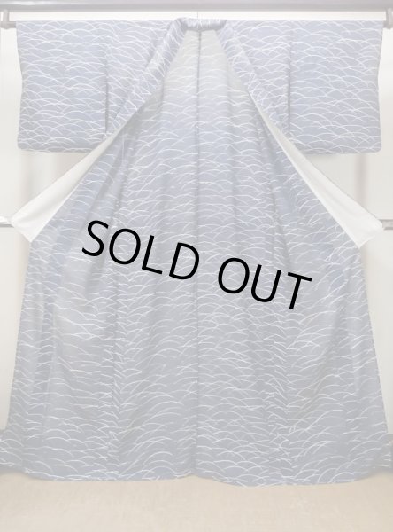 画像2: M1207W  女性用 単衣  シルク（正絹）   紺, 芝草 【中古】 【USED】 【リサイクル】 ★★☆☆☆ (2)