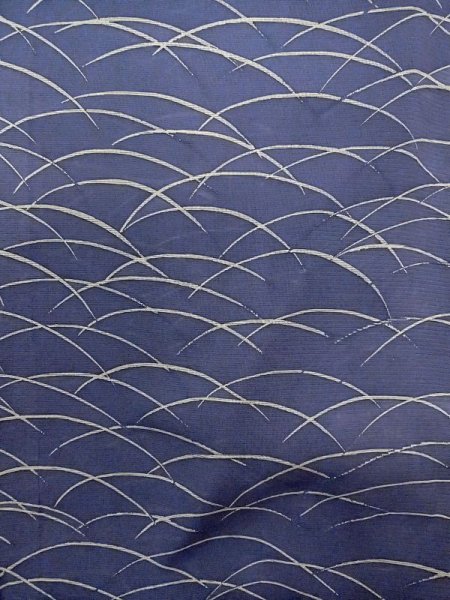 画像4: M1207W  女性用 単衣  シルク(正絹)   紺, 芝草 【中古】 【USED】 【リサイクル】 ★★☆☆☆ (4)