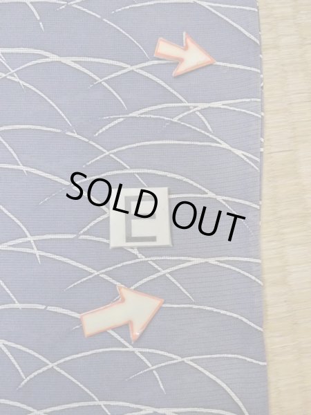 画像16: M1207W  女性用 単衣  シルク（正絹）   紺, 芝草 【中古】 【USED】 【リサイクル】 ★★☆☆☆ (16)