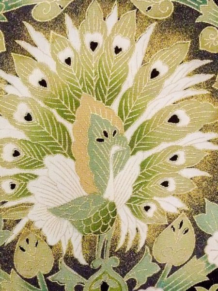 画像7: M1215Q  女性用 留袖  シルク(正絹)   黒, 孔雀 【中古】 【USED】 【リサイクル】 ★★☆☆☆ (7)