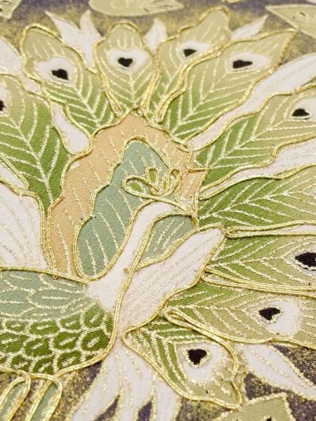 画像12: M1215Q  女性用 留袖  シルク(正絹)   黒, 孔雀 【中古】 【USED】 【リサイクル】 ★★☆☆☆ (12)