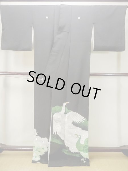 画像2: M1215R  女性用 留袖  シルク（正絹）   黒, 孔雀 【中古】 【USED】 【リサイクル】 ★★☆☆☆ (2)