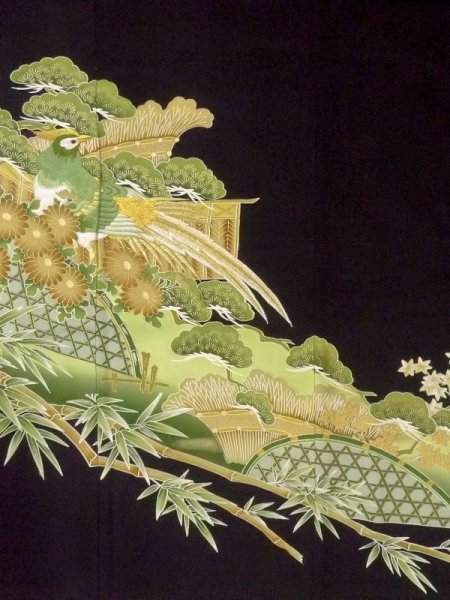 画像5: M1215T  女性用 留袖  シルク(正絹)   黒, 菊 【中古】 【USED】 【リサイクル】 ★★☆☆☆ (5)