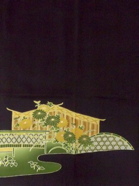 画像6: M1215T  女性用 留袖  シルク(正絹)   黒, 菊 【中古】 【USED】 【リサイクル】 ★★☆☆☆ (6)