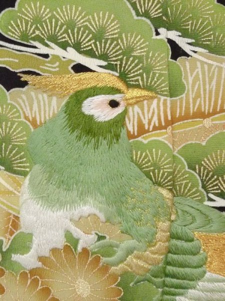 画像7: M1215T  女性用 留袖  シルク(正絹)   黒, 菊 【中古】 【USED】 【リサイクル】 ★★☆☆☆ (7)