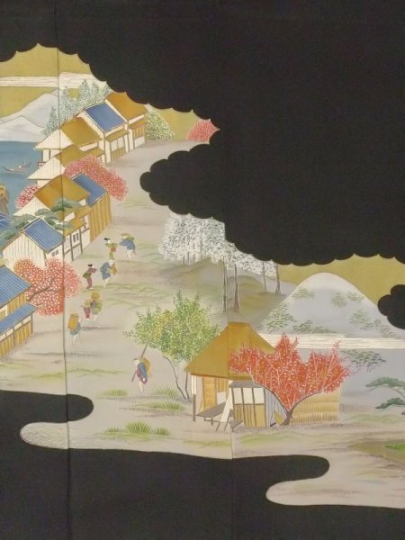 画像5: M1215U  女性用 留袖  シルク(正絹)   黒, 松/松葉 【中古】 【USED】 【リサイクル】 ★★☆☆☆ (5)