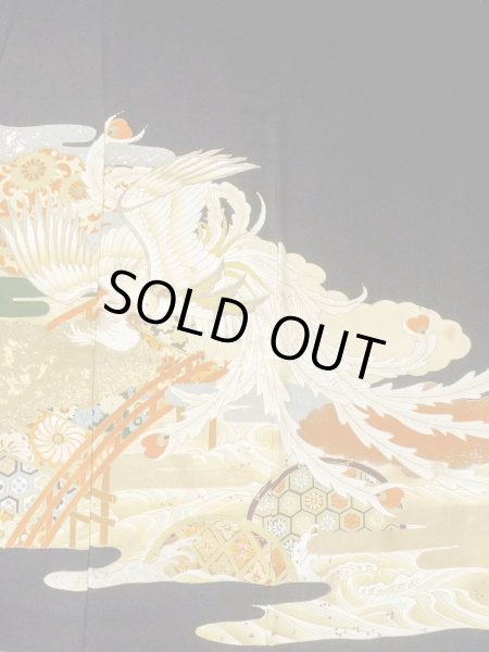 画像5: M1228B  女性用 留袖  シルク(正絹)   黒, 菊 【中古】 【USED】 【リサイクル】 ★★☆☆☆ (5)