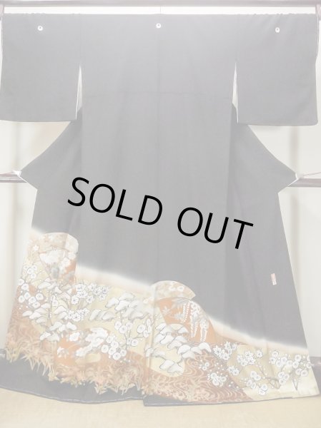 画像1: M1228H  女性用 留袖  化繊   黒, 菊 【中古】 【USED】 【リサイクル】 ★★★★★ (1)