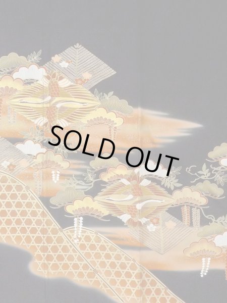 画像5: M1228I  女性用 留袖  化繊   黒, 梅 【中古】 【USED】 【リサイクル】 ★★☆☆☆ (5)