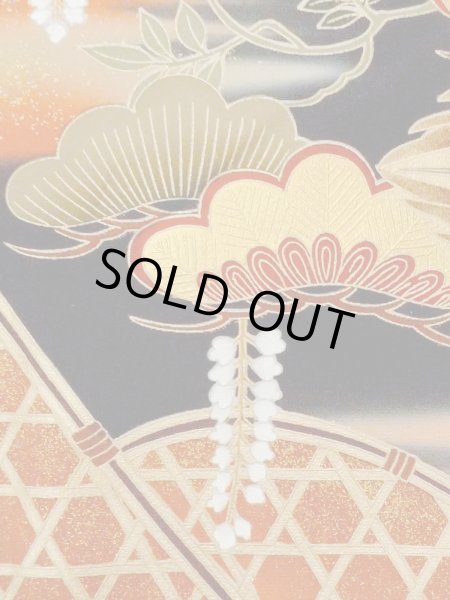 画像9: M1228I  女性用 留袖  化繊   黒, 梅 【中古】 【USED】 【リサイクル】 ★★☆☆☆ (9)