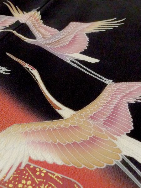 画像13: M1228N  女性用 留袖  シルク(正絹)   黒, 花 【中古】 【USED】 【リサイクル】 ★★☆☆☆ (13)