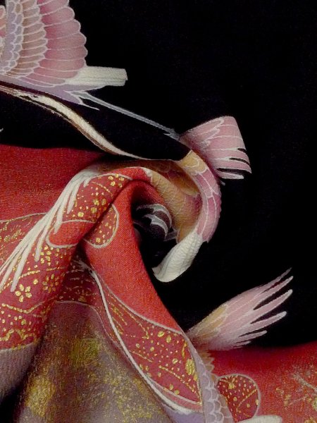 画像14: M1228N  女性用 留袖  シルク(正絹)   黒, 花 【中古】 【USED】 【リサイクル】 ★★☆☆☆ (14)