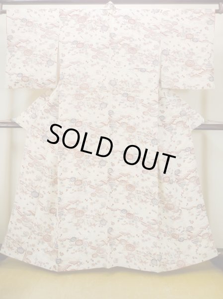 画像1: M1228S  女性用 小紋  シルク(正絹)   アイボリー, 菊 【中古】 【USED】 【リサイクル】 ★★☆☆☆ (1)