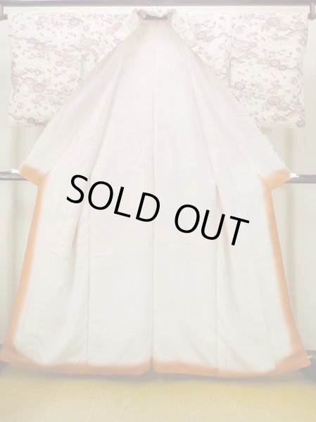 画像2: M1228S  女性用 小紋  シルク(正絹)   アイボリー, 菊 【中古】 【USED】 【リサイクル】 ★★☆☆☆ (2)