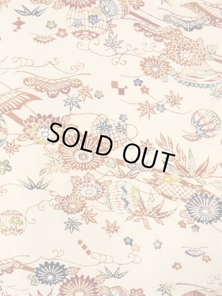 画像4: M1228S  女性用 小紋  シルク(正絹)   アイボリー, 菊 【中古】 【USED】 【リサイクル】 ★★☆☆☆ (4)