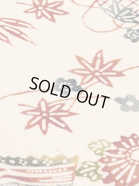 画像9: M1228S  女性用 小紋  シルク(正絹)   アイボリー, 菊 【中古】 【USED】 【リサイクル】 ★★☆☆☆ (9)