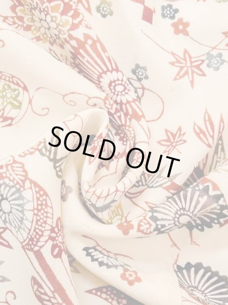 画像11: M1228S  女性用 小紋  シルク(正絹)   アイボリー, 菊 【中古】 【USED】 【リサイクル】 ★★☆☆☆ (11)