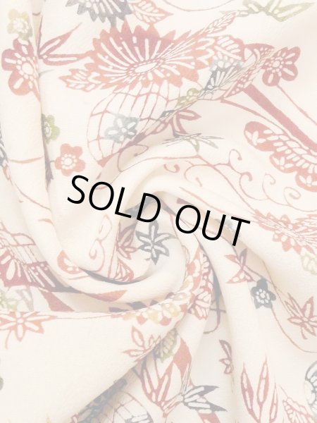 画像12: M1228S  女性用 小紋  シルク(正絹)   アイボリー, 菊 【中古】 【USED】 【リサイクル】 ★★☆☆☆ (12)