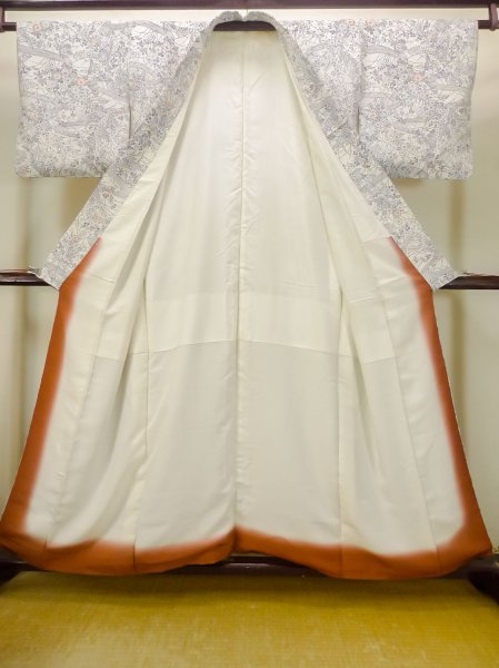 画像2: M1228T  女性用 小紋  化繊   白, 菊 【中古】 【USED】 【リサイクル】 ★★☆☆☆ (2)