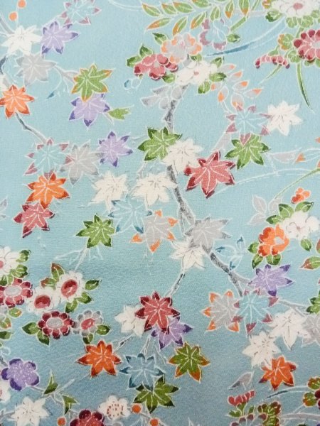 画像6: M1228V  女性用 小紋  シルク(正絹)  淡い 水色, 菊 【中古】 【USED】 【リサイクル】 ★★☆☆☆ (6)