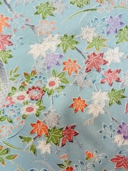 画像7: M1228V  女性用 小紋  シルク(正絹)  淡い 水色, 菊 【中古】 【USED】 【リサイクル】 ★★☆☆☆ (7)
