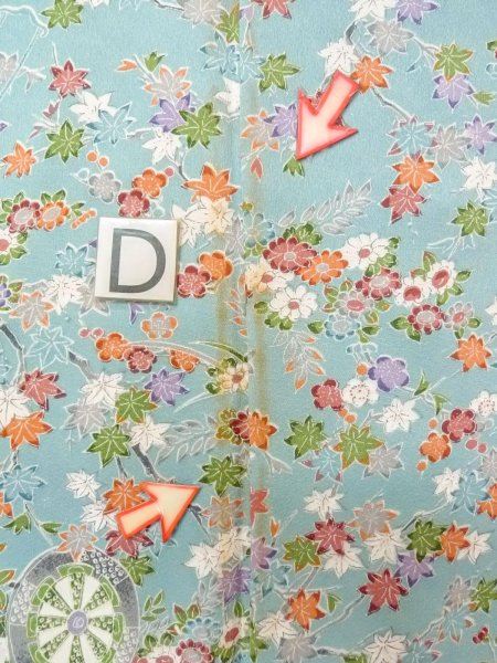 画像17: M1228V  女性用 小紋  シルク(正絹)  淡い 水色, 菊 【中古】 【USED】 【リサイクル】 ★★☆☆☆ (17)