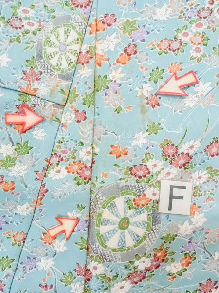 画像19: M1228V  女性用 小紋  シルク(正絹)  淡い 水色, 菊 【中古】 【USED】 【リサイクル】 ★★☆☆☆ (19)