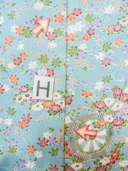 画像20: M1228V  女性用 小紋  シルク(正絹)  淡い 水色, 菊 【中古】 【USED】 【リサイクル】 ★★☆☆☆ (20)