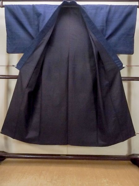 画像2: N0116U  男性用着物  シルク（正絹）   藍, 縞 【中古】 【USED】 【リサイクル】 ★★★☆☆ (2)