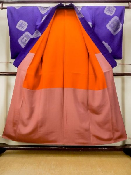 画像2: N0123D  女性用 織  シルク(正絹) 鮮やか 青み 紫色, 花 【中古】 【USED】 【リサイクル】 ★★☆☆☆ (2)