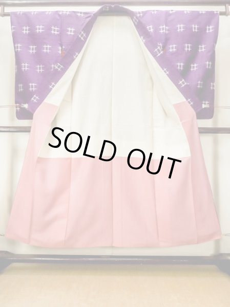 画像2: N0123E  女性用 紬 使用感あり シルク(正絹)  鮮やか 紫色, いげた 【中古】 【USED】 【リサイクル】 ★★☆☆☆ (2)