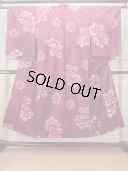 画像1: N0123F  女性用 織 使用感あり シルク（正絹）   えんじ, 花 【中古】 【USED】 【リサイクル】 ★★☆☆☆ (1)