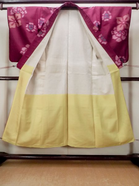 画像2: N0123F  女性用 織 使用感あり シルク(正絹)   えんじ, 花 【中古】 【USED】 【リサイクル】 ★★☆☆☆ (2)