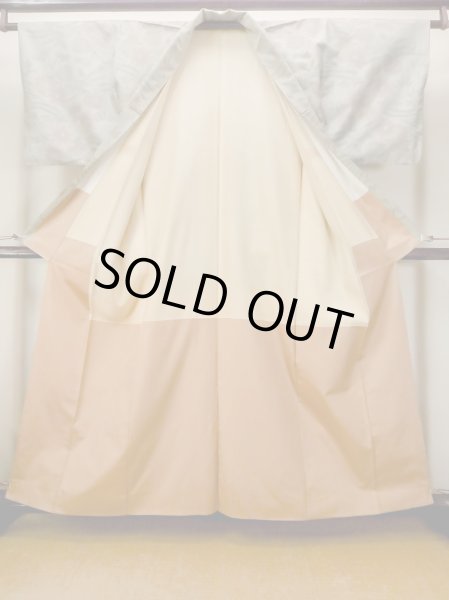 画像2: N0123M  女性用 紬  シルク（正絹）  灰色がかった 緑色, 花 【中古】 【USED】 【リサイクル】 ★★☆☆☆ (2)