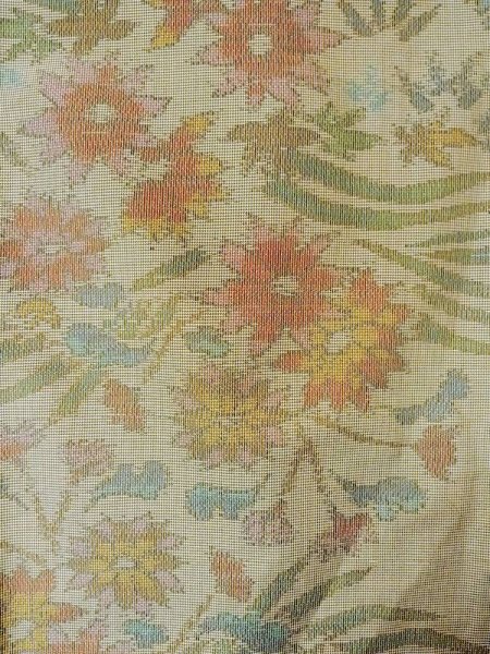 画像3: N0123M  女性用 紬  シルク(正絹)  灰色がかった 緑色, 花 【中古】 【USED】 【リサイクル】 ★★☆☆☆ (3)