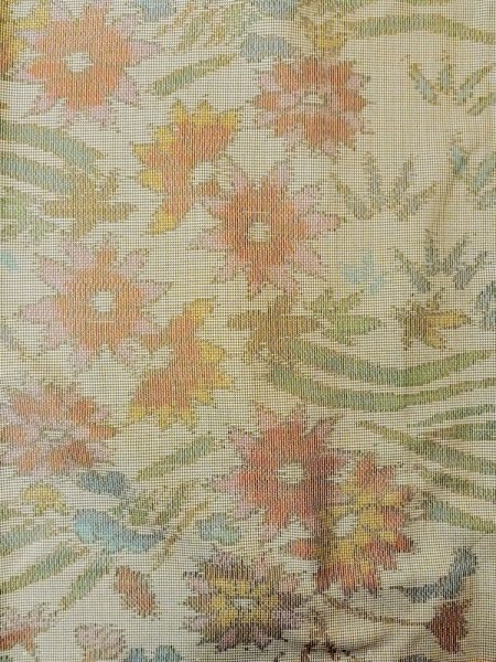 画像4: N0123M  女性用 紬  シルク(正絹)  灰色がかった 緑色, 花 【中古】 【USED】 【リサイクル】 ★★☆☆☆ (4)