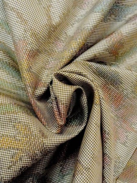 画像12: N0123M  女性用 紬  シルク(正絹)  灰色がかった 緑色, 花 【中古】 【USED】 【リサイクル】 ★★☆☆☆ (12)