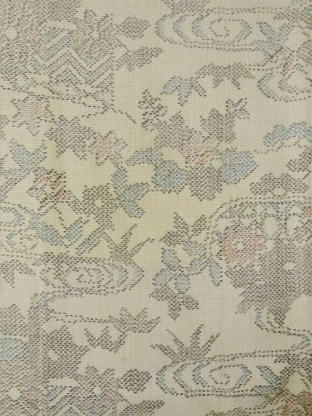 画像3: N0123O  女性用 紬  シルク（正絹） 淡い 灰色がかった 緑色, 花 【中古】 【USED】 【リサイクル】 ★★☆☆☆ (3)