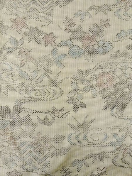 画像4: N0123O  女性用 紬  シルク（正絹） 淡い 灰色がかった 緑色, 花 【中古】 【USED】 【リサイクル】 ★★☆☆☆ (4)