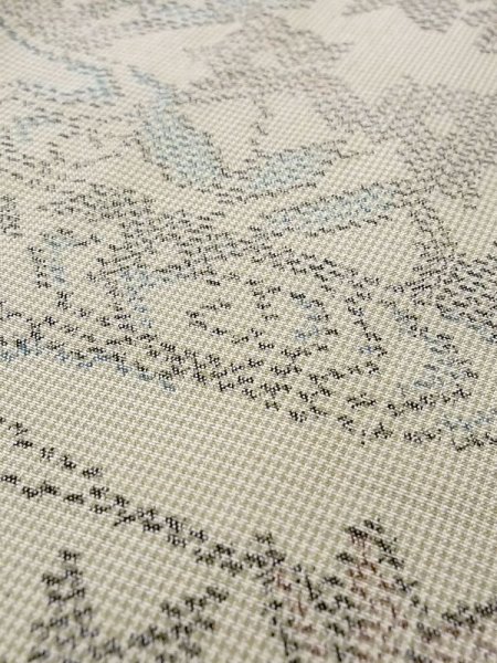 画像9: N0123O  女性用 紬  シルク（正絹） 淡い 灰色がかった 緑色, 花 【中古】 【USED】 【リサイクル】 ★★☆☆☆ (9)