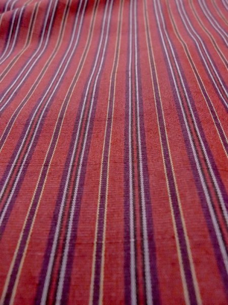 画像8: N0123Y Mint  女性用 紬  シルク(正絹)   赤色, 縞 【中古】 【USED】 【リサイクル】 ★★★★☆ (8)