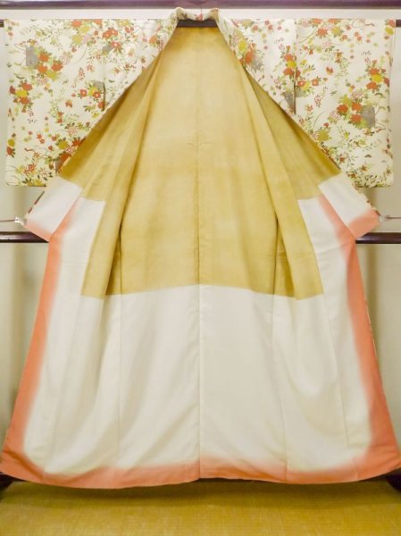 画像2: N0130D  女性用 小紋  シルク(正絹)   アイボリー, ぼたん 【中古】 【USED】 【リサイクル】 ★★☆☆☆ (2)