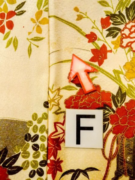 画像19: N0130D  女性用 小紋  シルク(正絹)   アイボリー, ぼたん 【中古】 【USED】 【リサイクル】 ★★☆☆☆ (19)